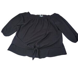 Veronica M. Black Off-Shoulder Blouse With Front Tie Detail 3/4 Sleeves Size M